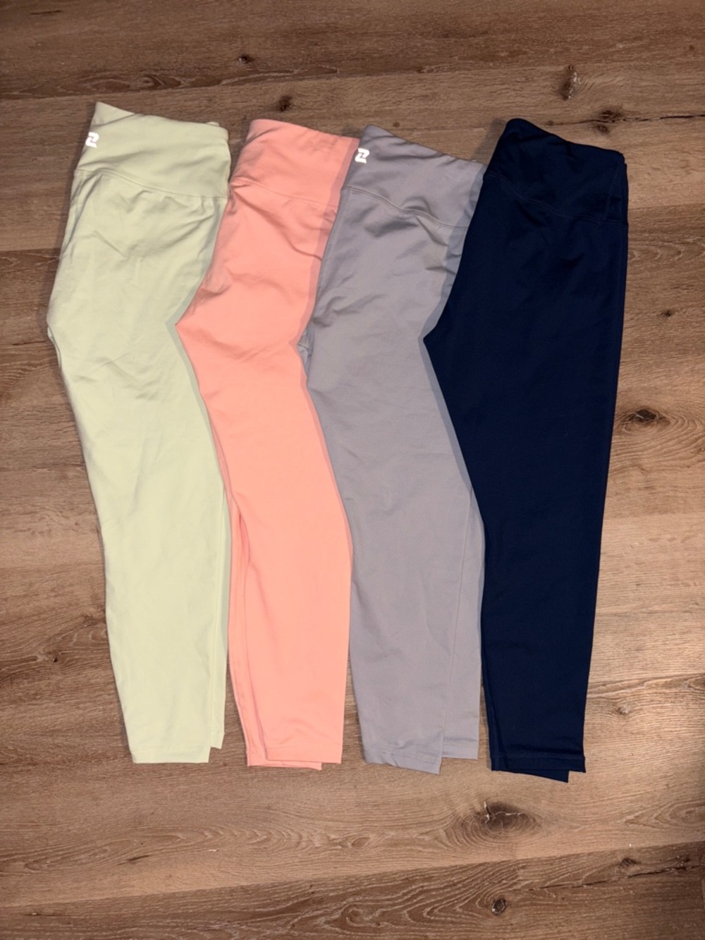 ZELOS Four-Pack High-Waist Leggings in Navy, Gray, Peach & Light Green